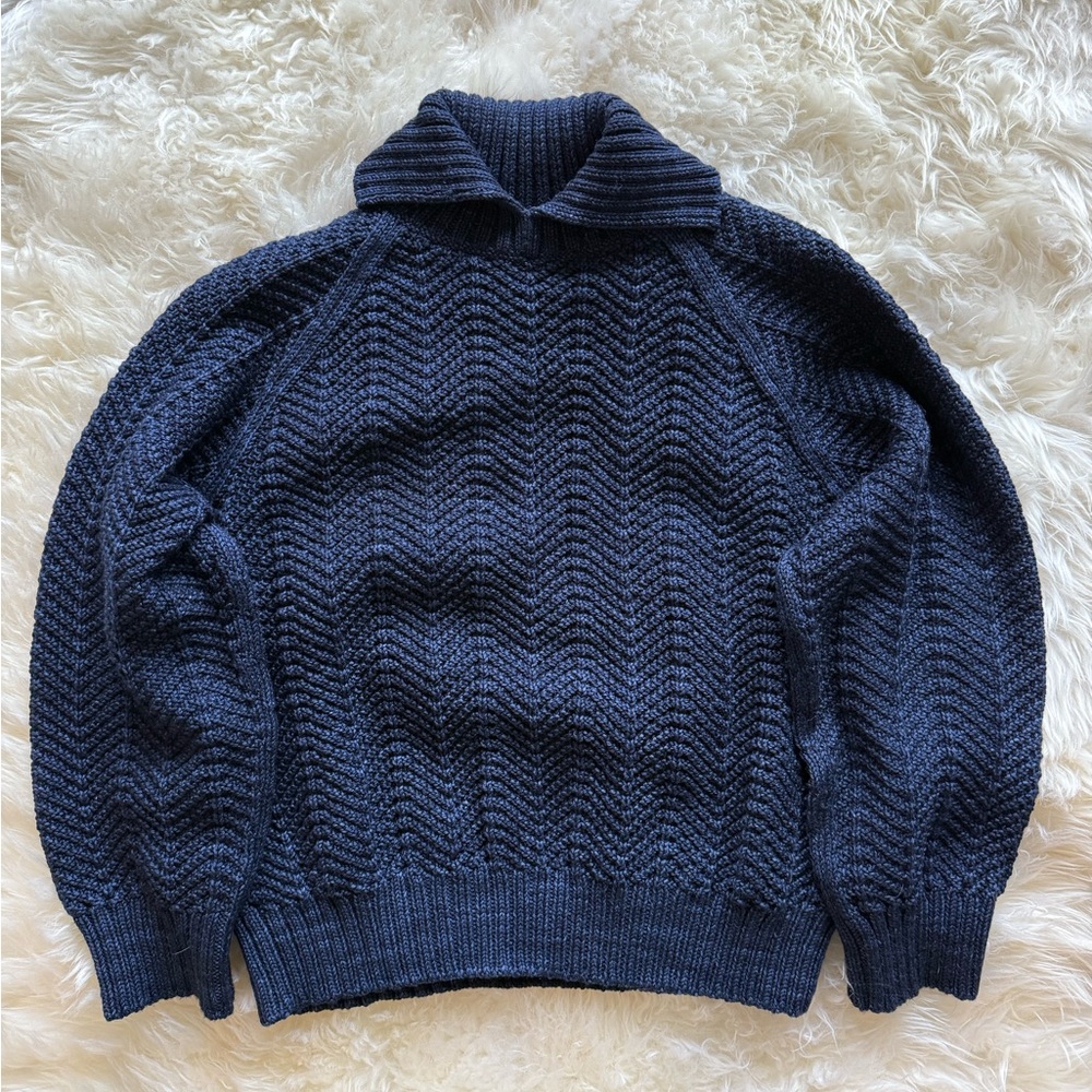 Misha & Puff fishbone sweater in Ink size 3 L 100% merino wool EUC navy blue